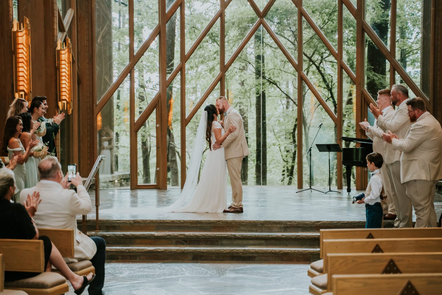Wedding ceremony inside Anthony Chapel at Garvan Woodland Gardens, Hot Springs AR