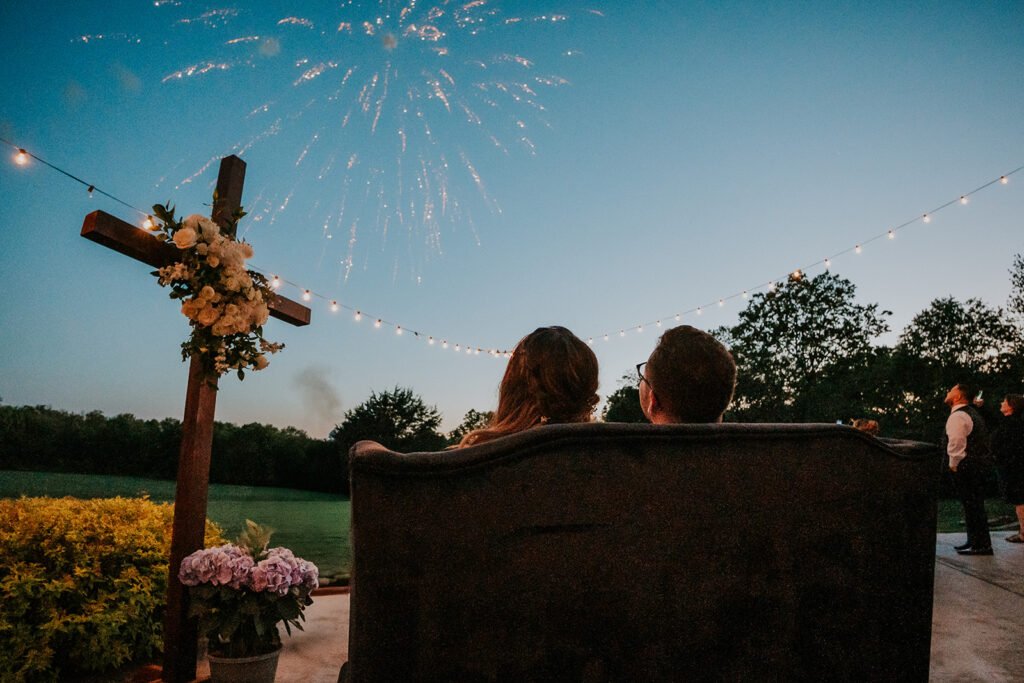 Fireworks over Holland Barn at the end of a Northwest Arkansas wedding