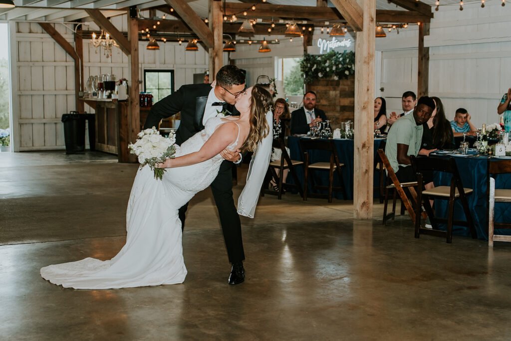 First dance at a Holland Barn wedding reception in Highfill, Arkansas